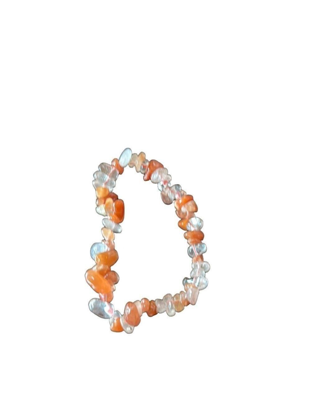 carnelian chip orange and clear quartz beaded bracelet